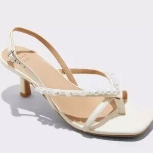Women's Marin Skinny Thong Heels Cushioned Insole, Square Open‎ Toe NIB Size 6.5